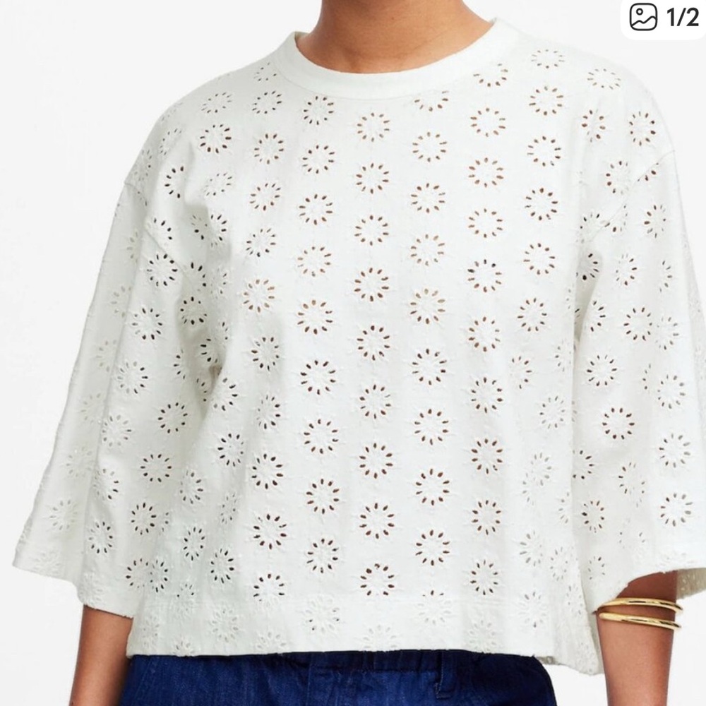 Madewell White Eyelet Boxy Short-Sleeve Top